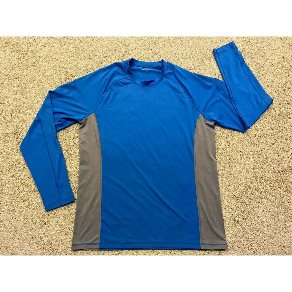 Men's LANDS END size L SHIRT Blue and Gray Long Sleeve Activewear T-Shirt Z21